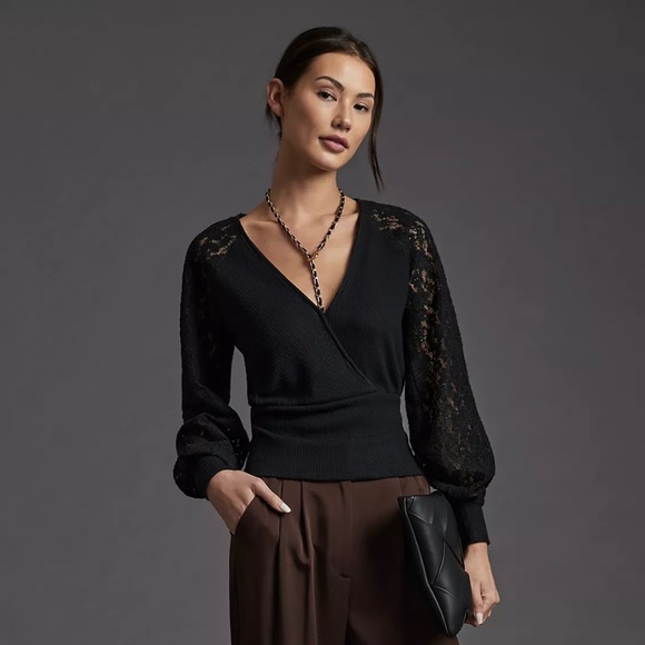 Anthropologie Sweaters - Anthropologie Lace-Sleeve Sweater Top